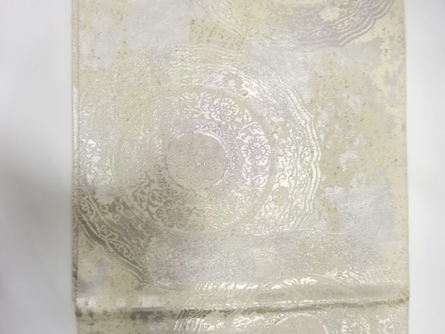  アンティーク　服部織物製　こはく錦　絵皿模様織り出し袋帯（材料）